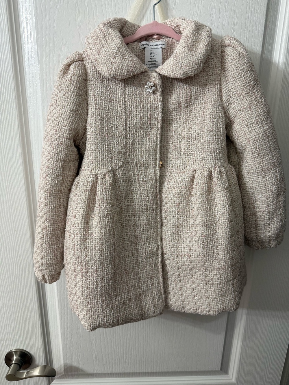 Cupcakes & Cashmere Girls Tweed Coat – Size 3T – Pink & Cream